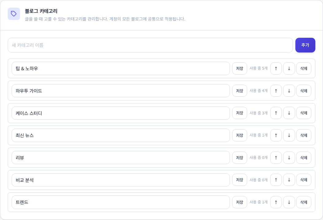블로그 관리의 카테고리 탭